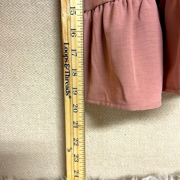 Blush Pink Wrap Mini Dress – Ruffle Hem, Adjustable Waist, Minor Flaw - Picture 11 of 11